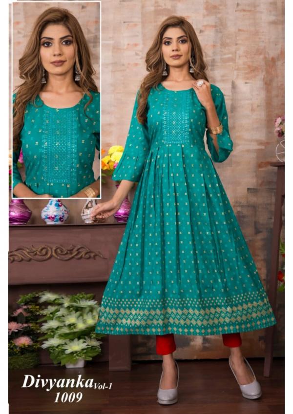 Divyanka 1 Rayon Fancy Long Anarkali Kurti Collection